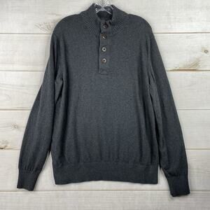 Eddie Bauer 1/4 Button Up Sweater Mens L Gray Henley Cotton Cashmere Fisherman